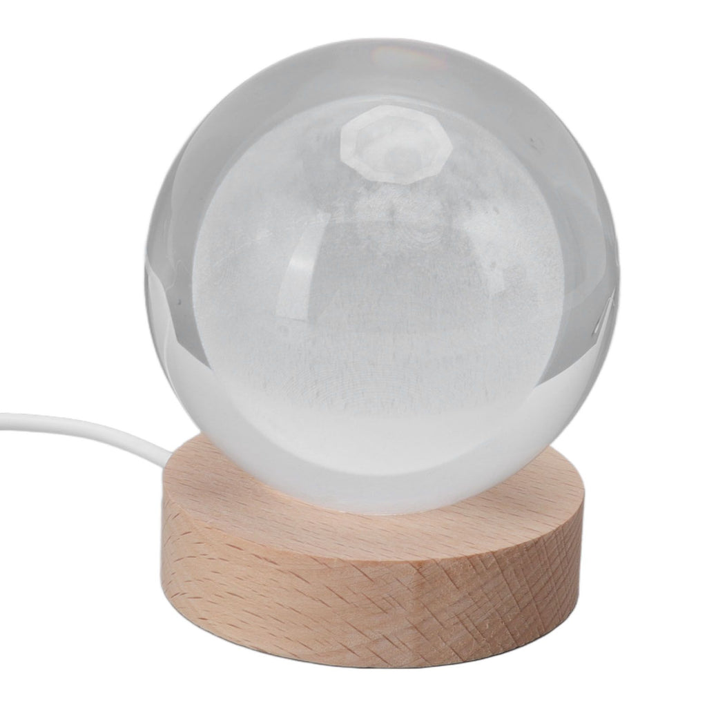 3D Moon Night Lamp Crystal Ball Night Light LED Wooden Inter Carving Tabletop Ornaments for Friends Kids Gifts Moon White Light