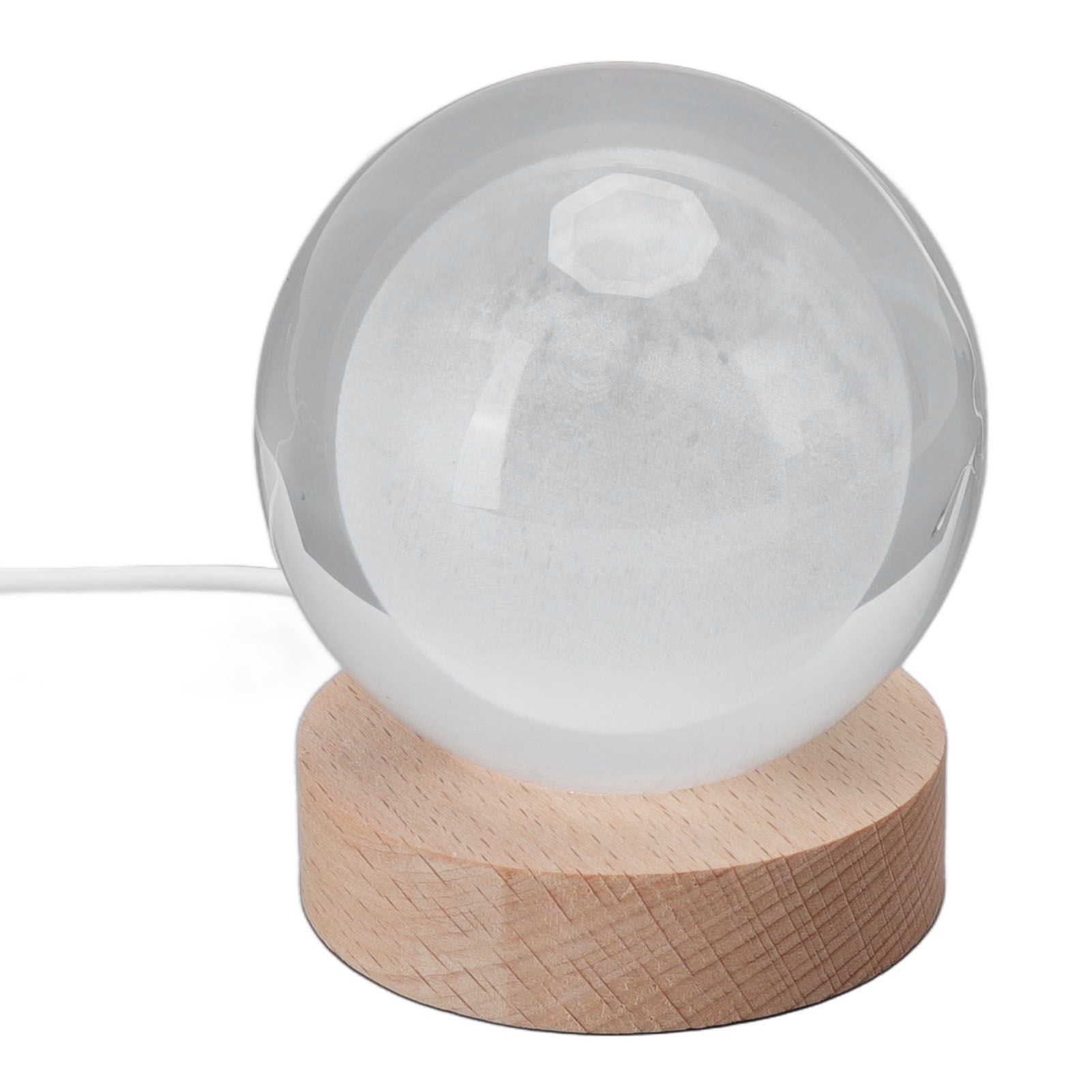 3D Moon Night Lamp Crystal Ball Night Light LED Wooden Inter Carving Tabletop Ornaments for Friends Kids Gifts Moon White Light
