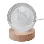 3D Moon Night Lamp Crystal Ball Night Light LED Wooden Inter Carving Tabletop Ornaments for Friends Kids Gifts Moon Warm Light