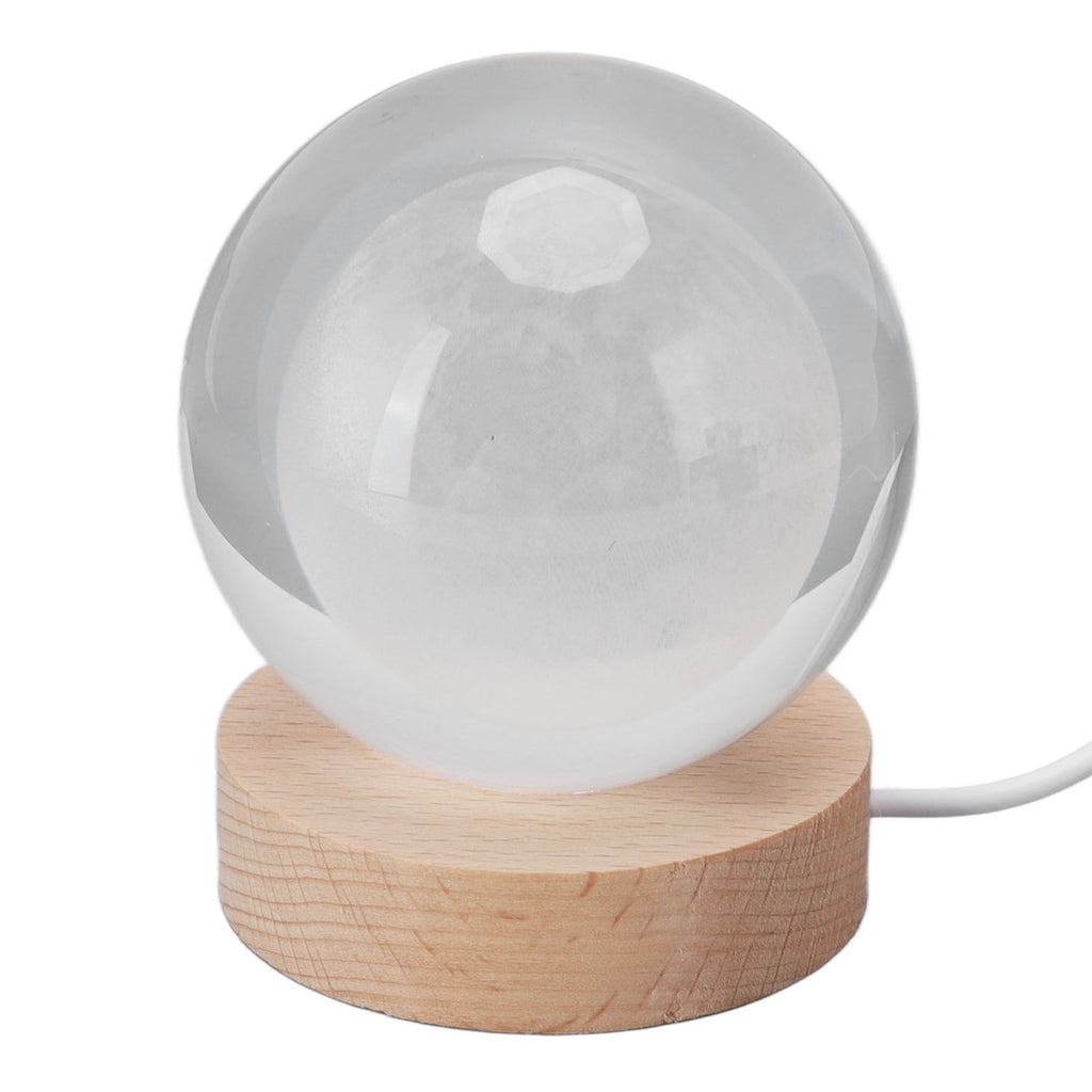 3D Moon Night Lamp Crystal Ball Night Light LED Wooden Inter Carving Tabletop Ornaments for Friends Kids Gifts Moon Warm Light