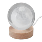 3D Moon Night Lamp Crystal Ball Night Light LED Wooden Inter Carving Tabletop Ornaments for Friends Kids Gifts Moon Warm Light