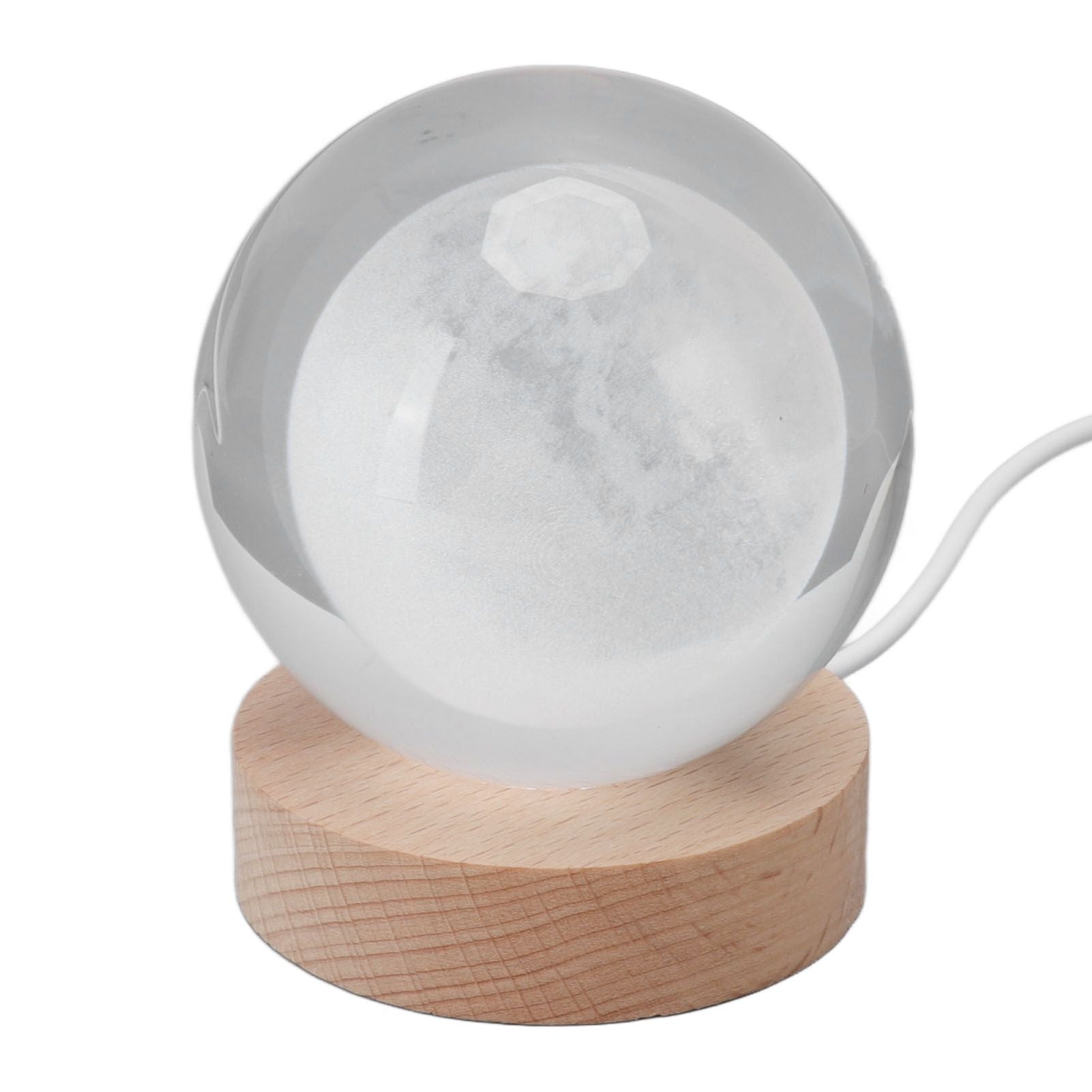 3D Moon Night Lamp Crystal Ball Night Light LED Wooden Inter Carving Tabletop Ornaments for Friends Kids Gifts Moon Warm Light