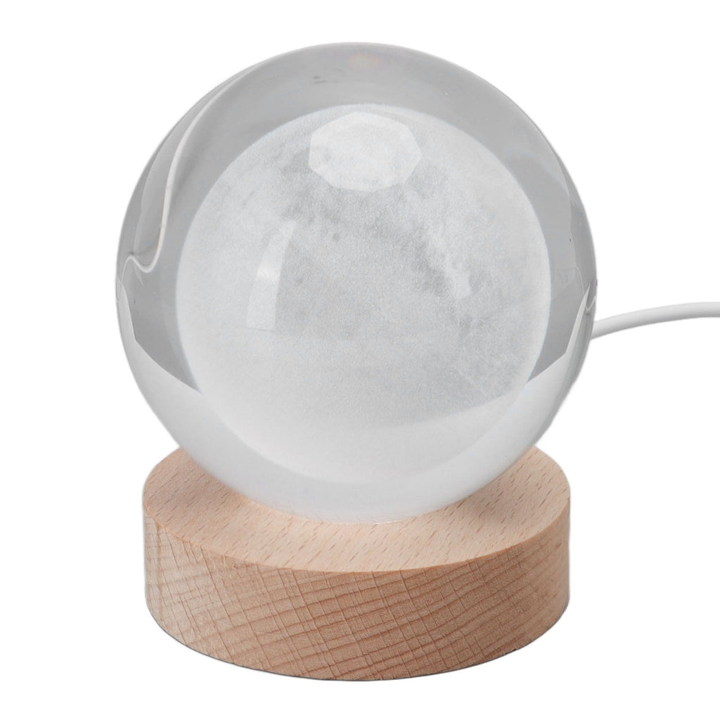 3D Moon Night Lamp Crystal Ball Night Light LED Wooden Inter Carving Tabletop Ornaments for Friends Kids Gifts Moon Colorful Light
