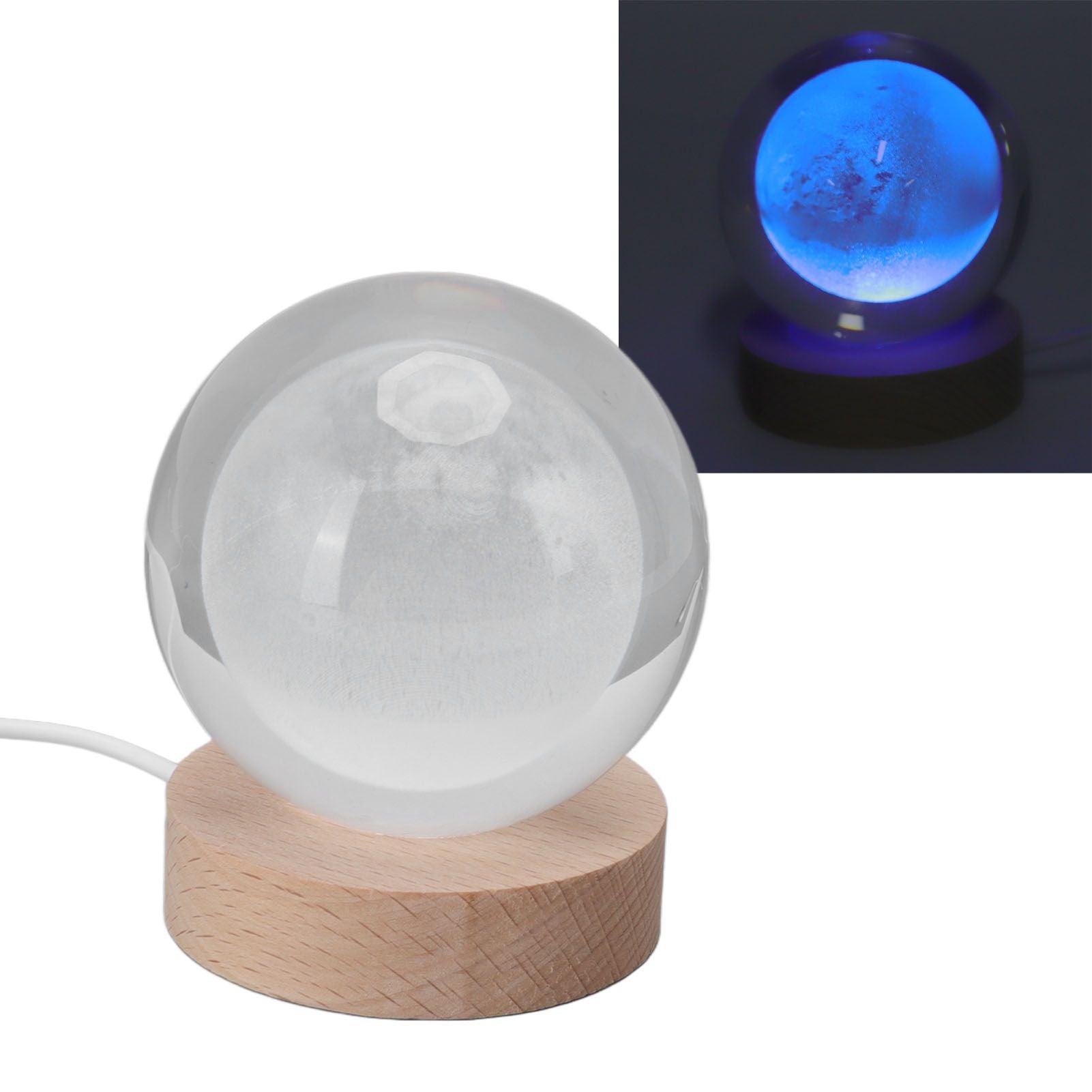 3D Moon Night Lamp Crystal Ball Night Light LED Wooden Inter Carving Tabletop Ornaments for Friends Kids Gifts Moon Colorful Light