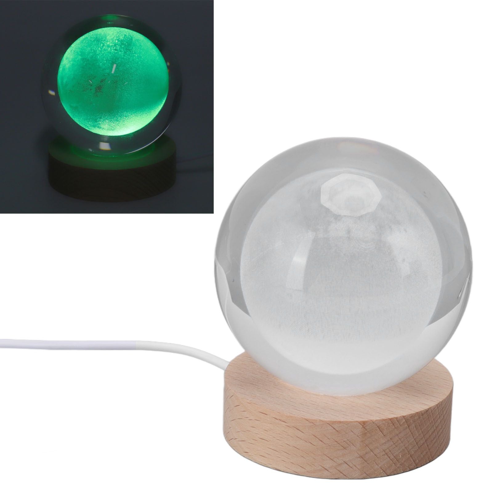 3D Moon Night Lamp Crystal Ball Night Light LED Wooden Inter Carving Tabletop Ornaments for Friends Kids Gifts Moon Colorful Light