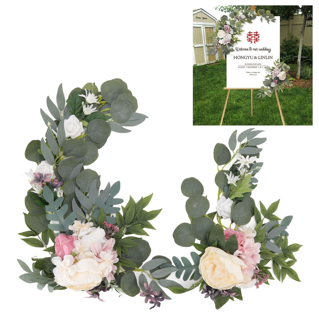 2pcs Hanging Flowers Swag ABS Artificial Decorative Arch Flowers with Bandage for Wedding