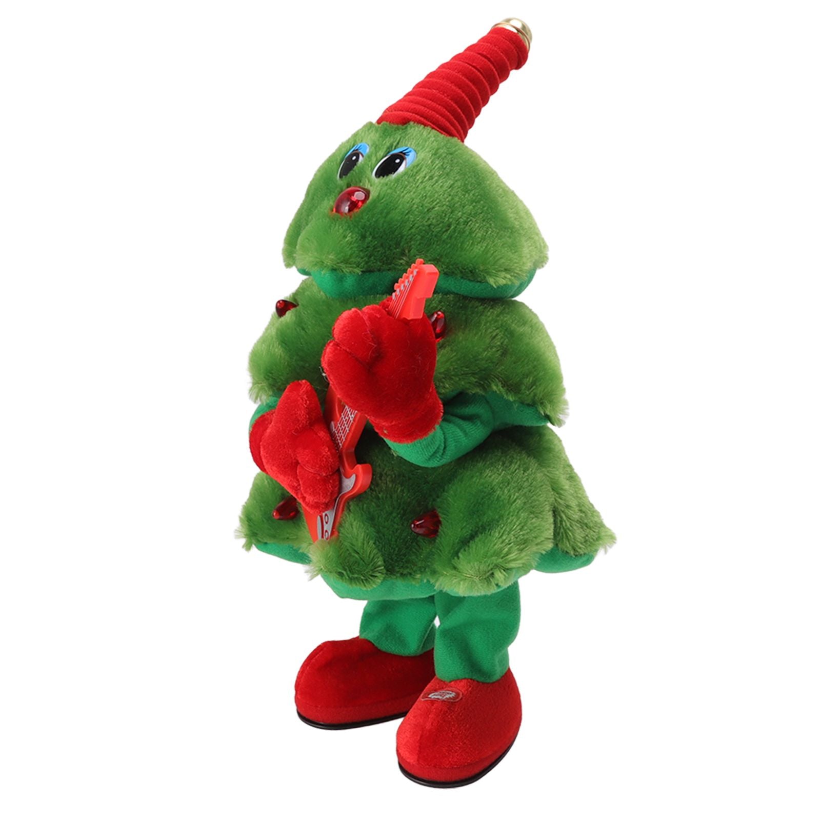 Electric Christmas Tree Plush Toy 8 Songs Continuous Play Glowing Swinging Singing Dancing Cute Electric Plush Toy for Kids Guitar Christmas Tree