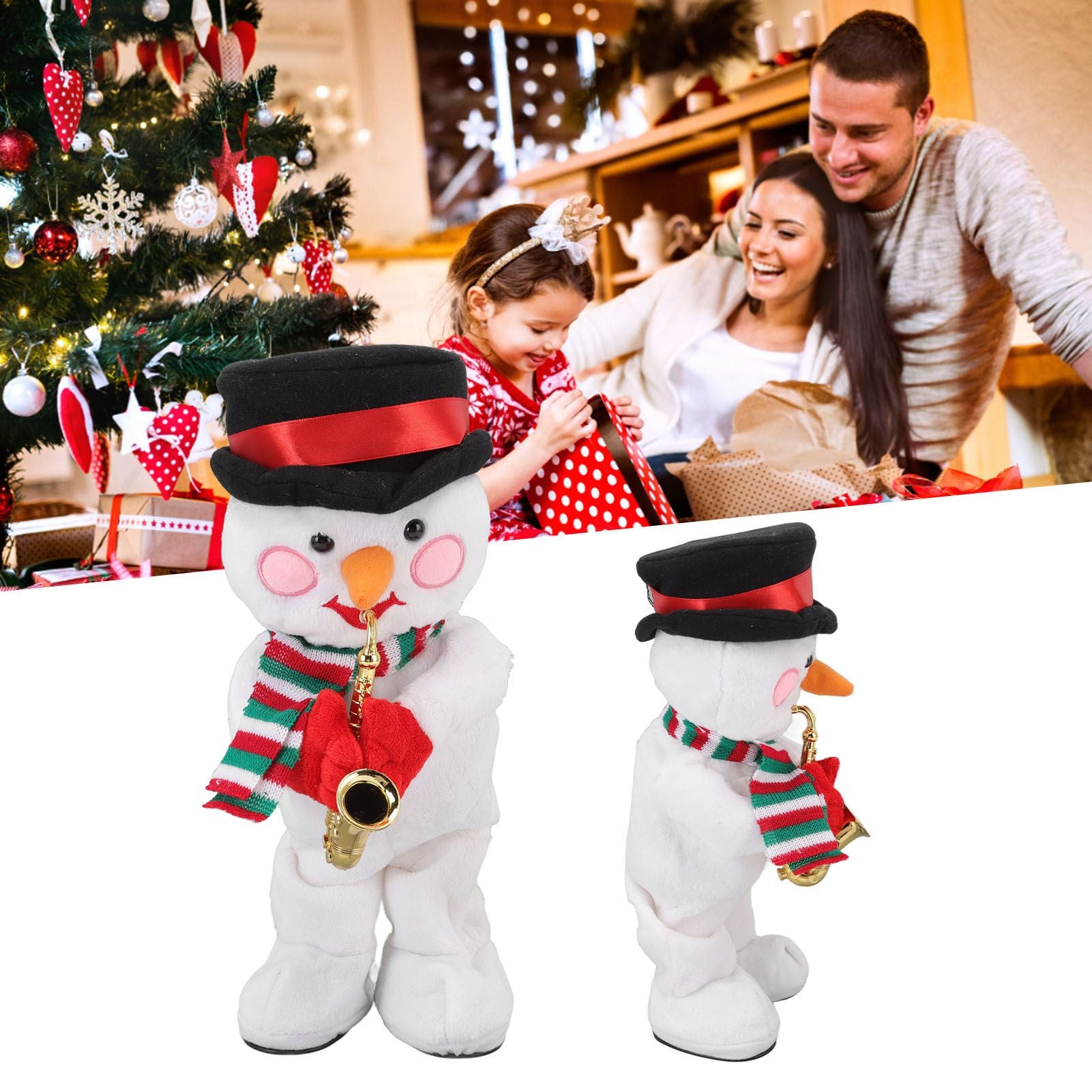 Electric Music Christmas Toy Doll 8 Songs Continuous Play Dancing Singing Glowing Swinging Plush Toy for Kids Adults Christmas Snowman