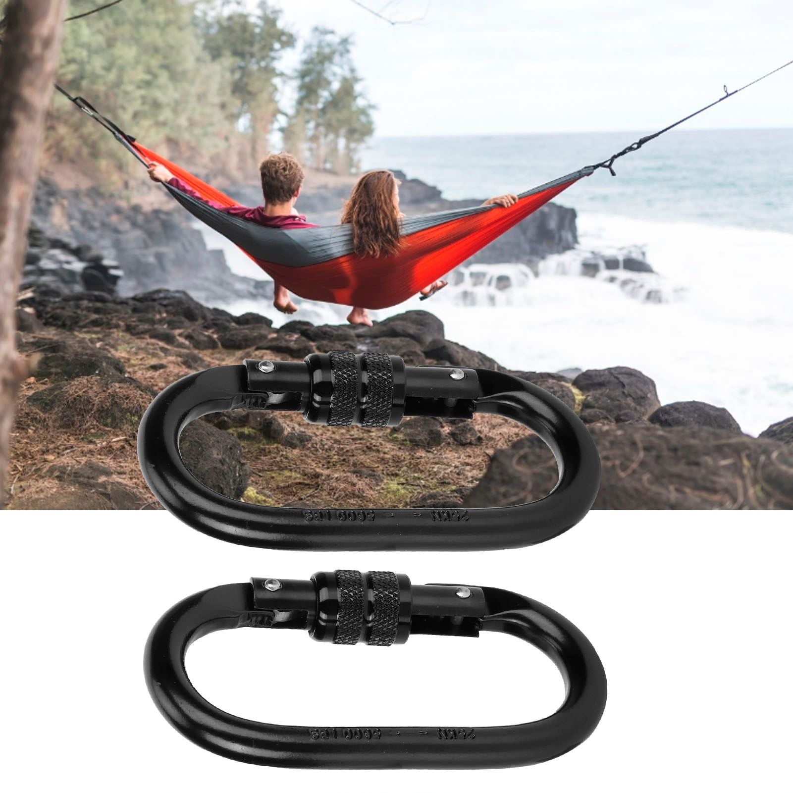 2Pcs Carabiner Alloy Steel O shaped Security Buckle for Hammock Outdoor Climbing Mountaineering
