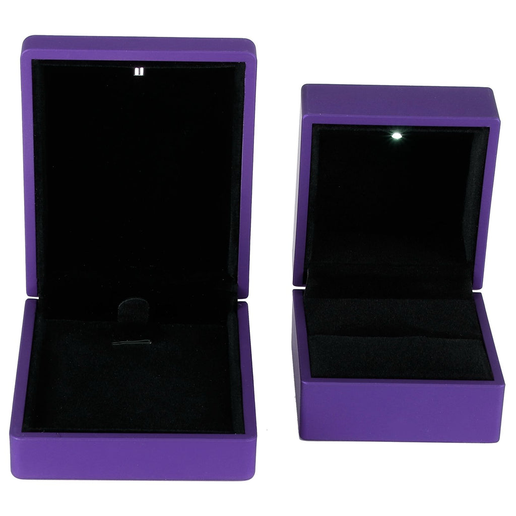 LED Jewelry Display Pendant Necklace Gift Box Ring Case Engagement Wedding SupplyPurple