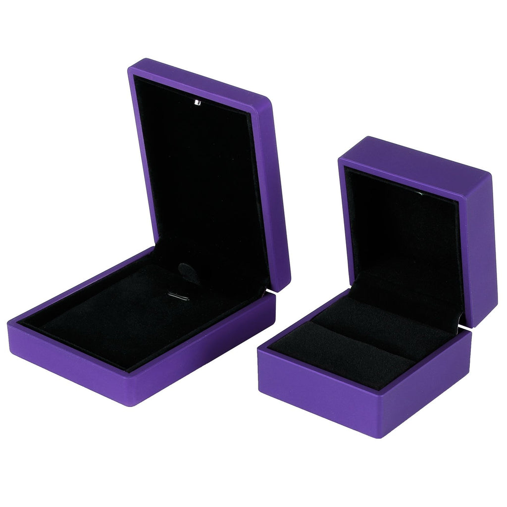 LED Jewelry Display Pendant Necklace Gift Box Ring Case Engagement Wedding SupplyPurple