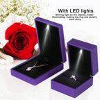 LED Jewelry Display Pendant Necklace Gift Box Ring Case Engagement Wedding SupplyPurple