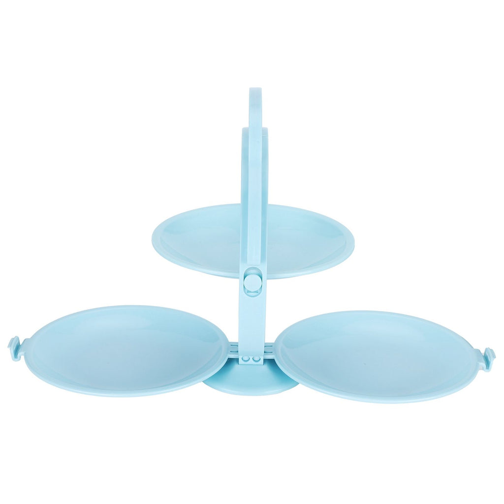 Fruit Tray Portable MultiLayer Folding Plate Modern Living Room Table Fruit Storage Basket(Blue )