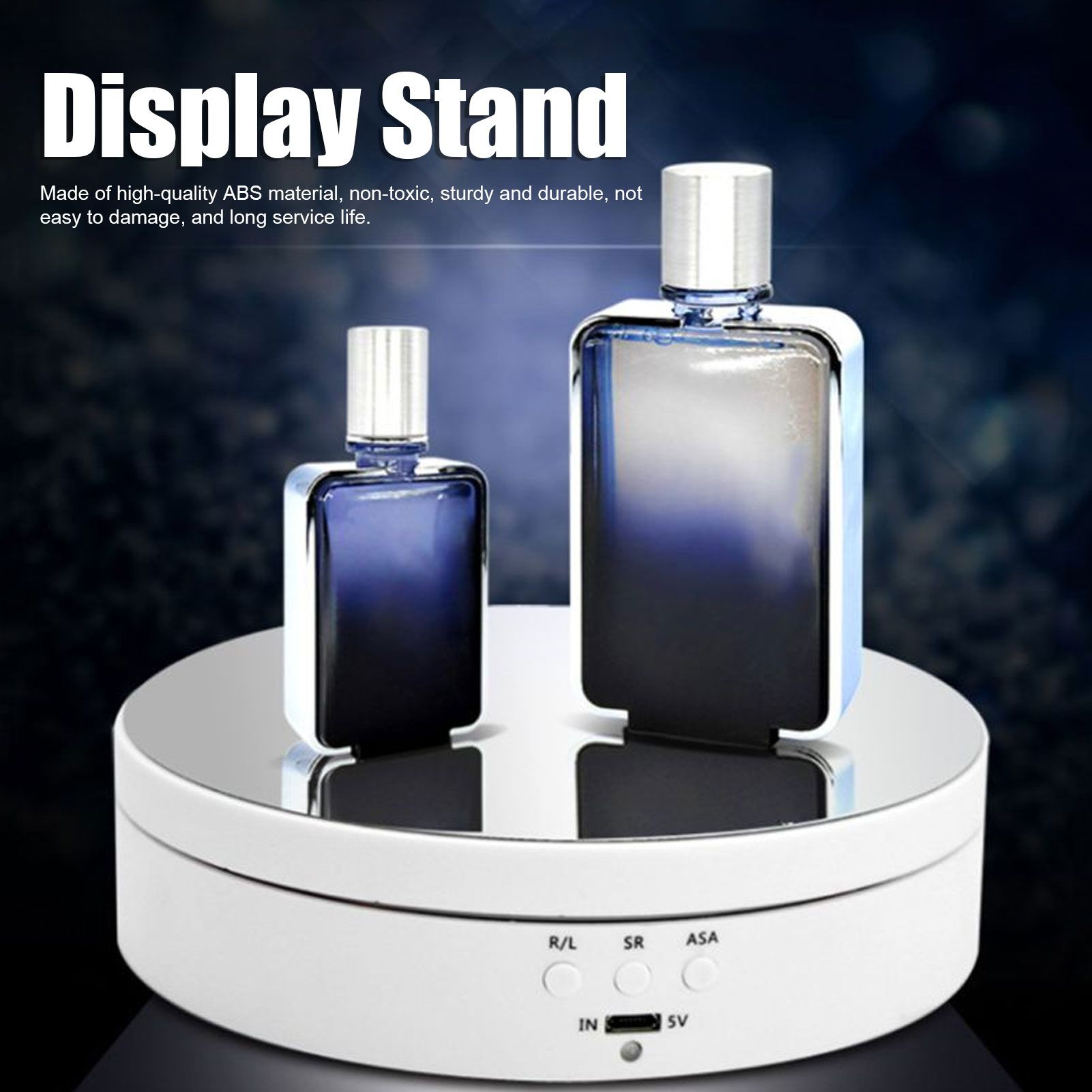 3 Speeds Electric Rotating Display Stand 360 Degree Turntable Jewelry Holder USB ChargingWhite