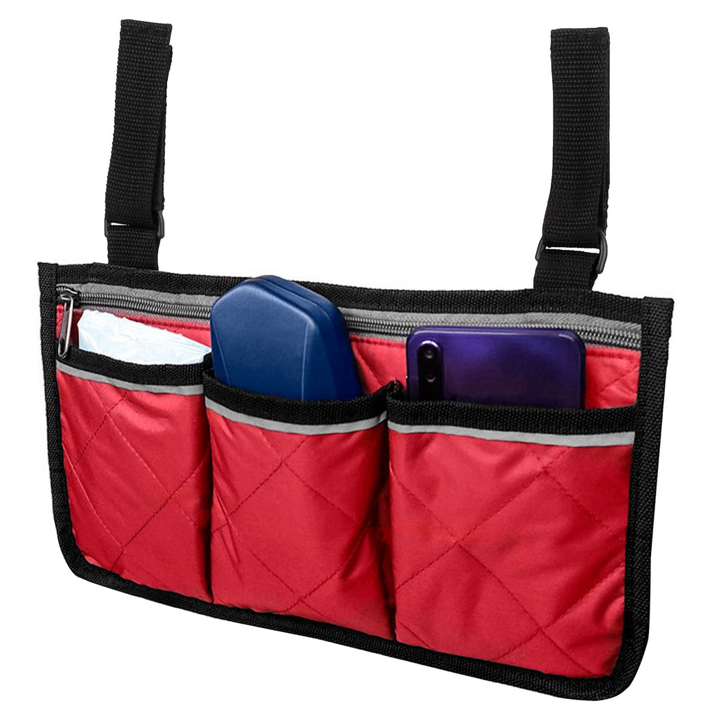 Multifunctional Wheelchair Side Hanging Bag Office Chair Storage Bag Armrest Pouch OrganizerWine Red
