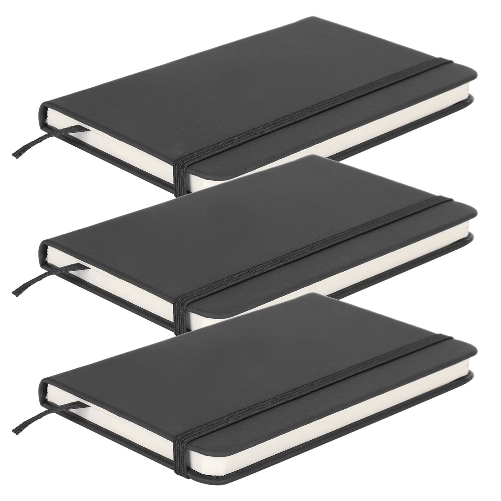 3Pcs PU A6 Business Notepad Hardcover Strap Notebook Diary Stationery Office School SuppliesBlack