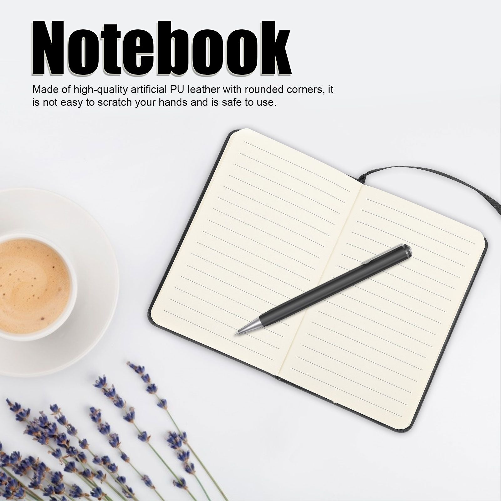 3Pcs PU A6 Business Notepad Hardcover Strap Notebook Diary Stationery Office School SuppliesBlack