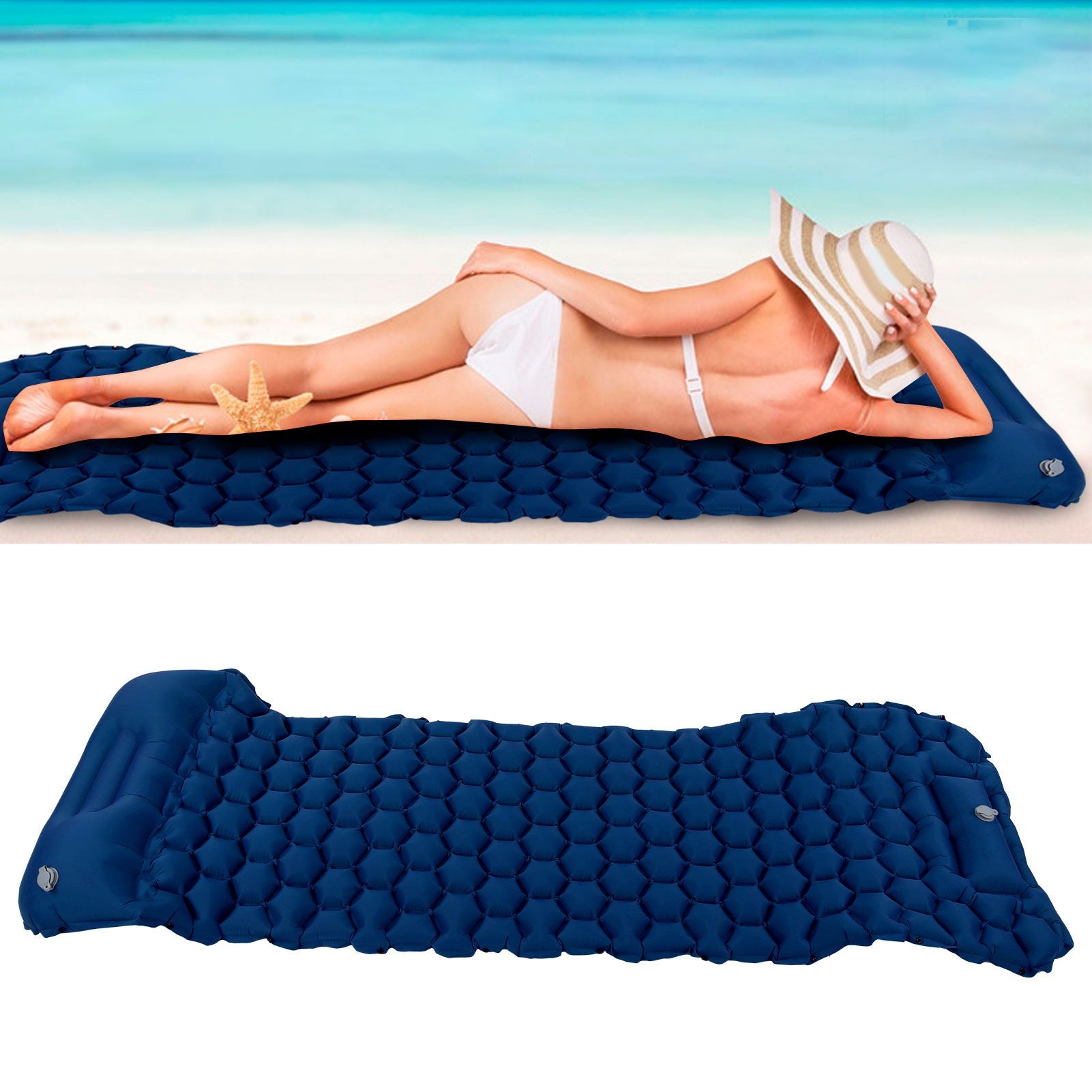 Camping Sleeping Pad Mat Foot Press Inflatable Cushion Mattress for Tent Hiking TravelPurplish Blue