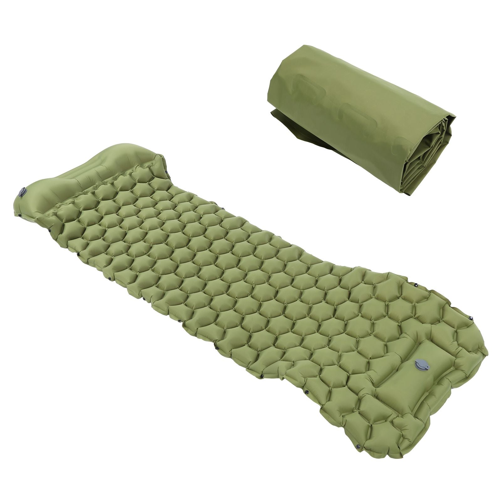 Camping Sleeping Pad Mat Foot Press Inflatable Cushion Mattress for Tent Hiking TravelMilitary Green