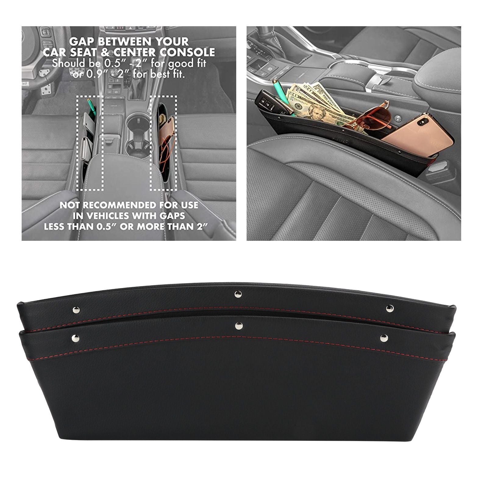 2Pcs Car Seat Slit Organizer Storage Pockets Bag Side Holder for Phone Money Cards KeysBlack