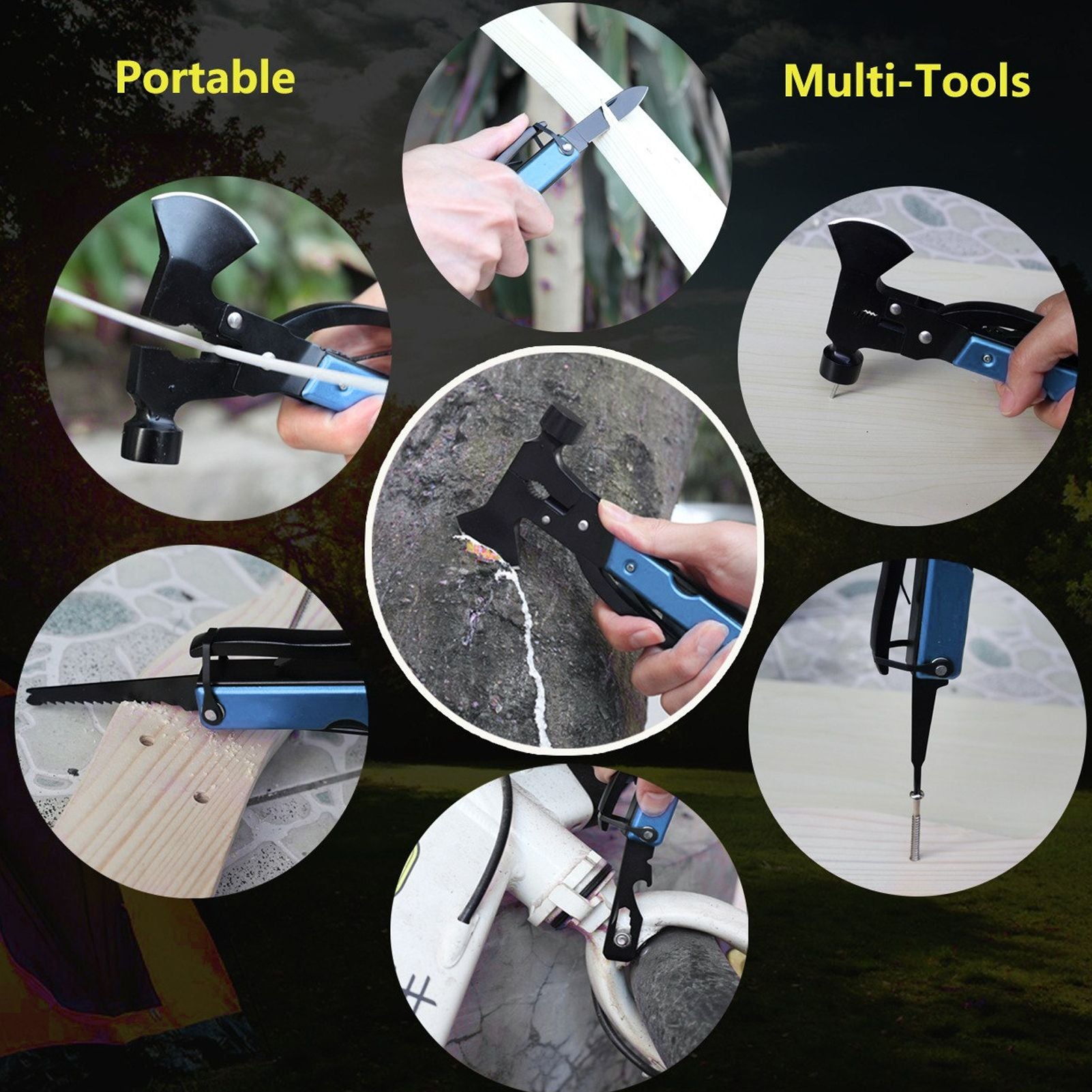 15In1 Axe Hammer MultiFunctional Camping Survival Screwdrivers Pliers Bottle Opener(Blue )