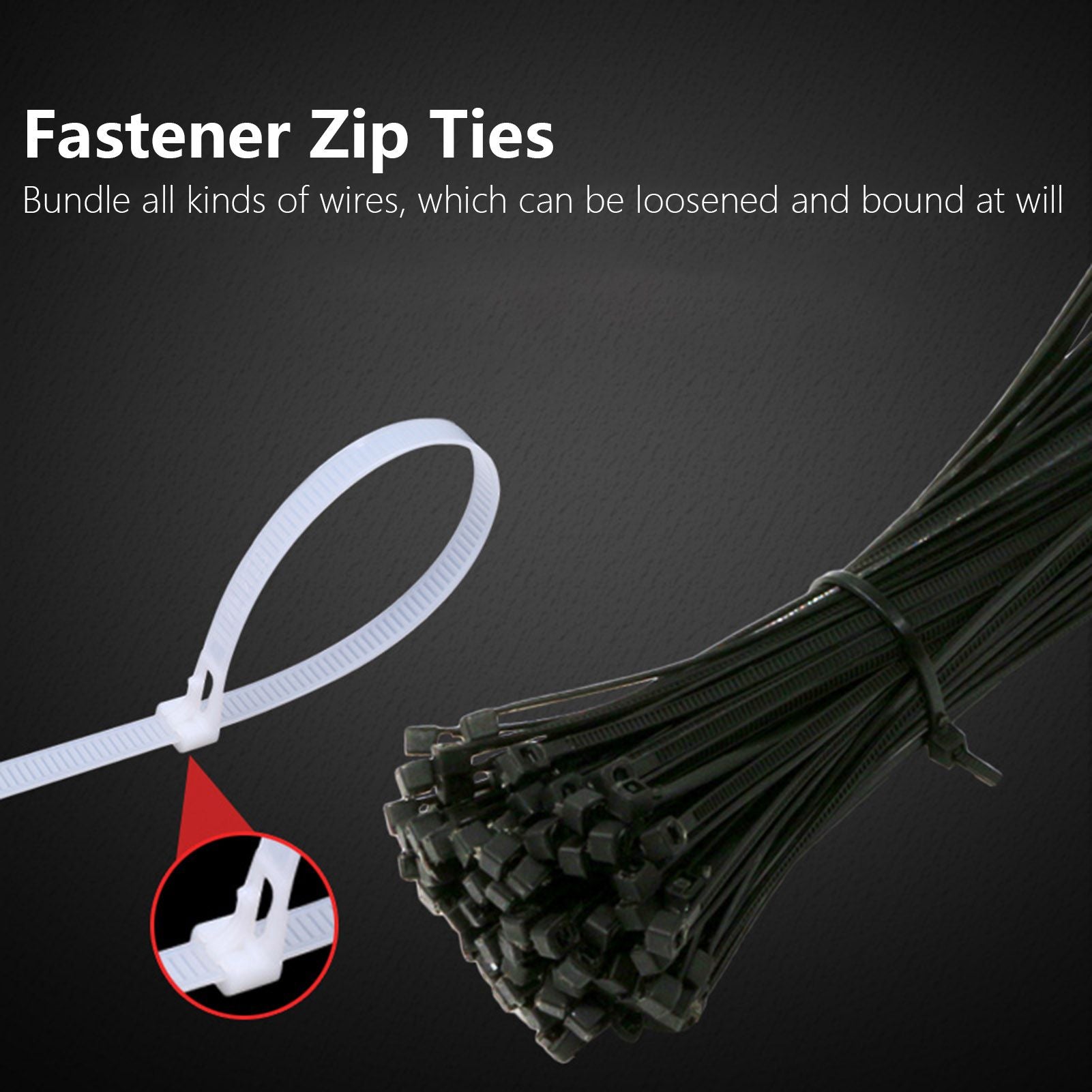 100Pcs Cable Ties Multiple Use Fastener Thick Thin Nylon Zip Wraps Supplies 8 x 400Black