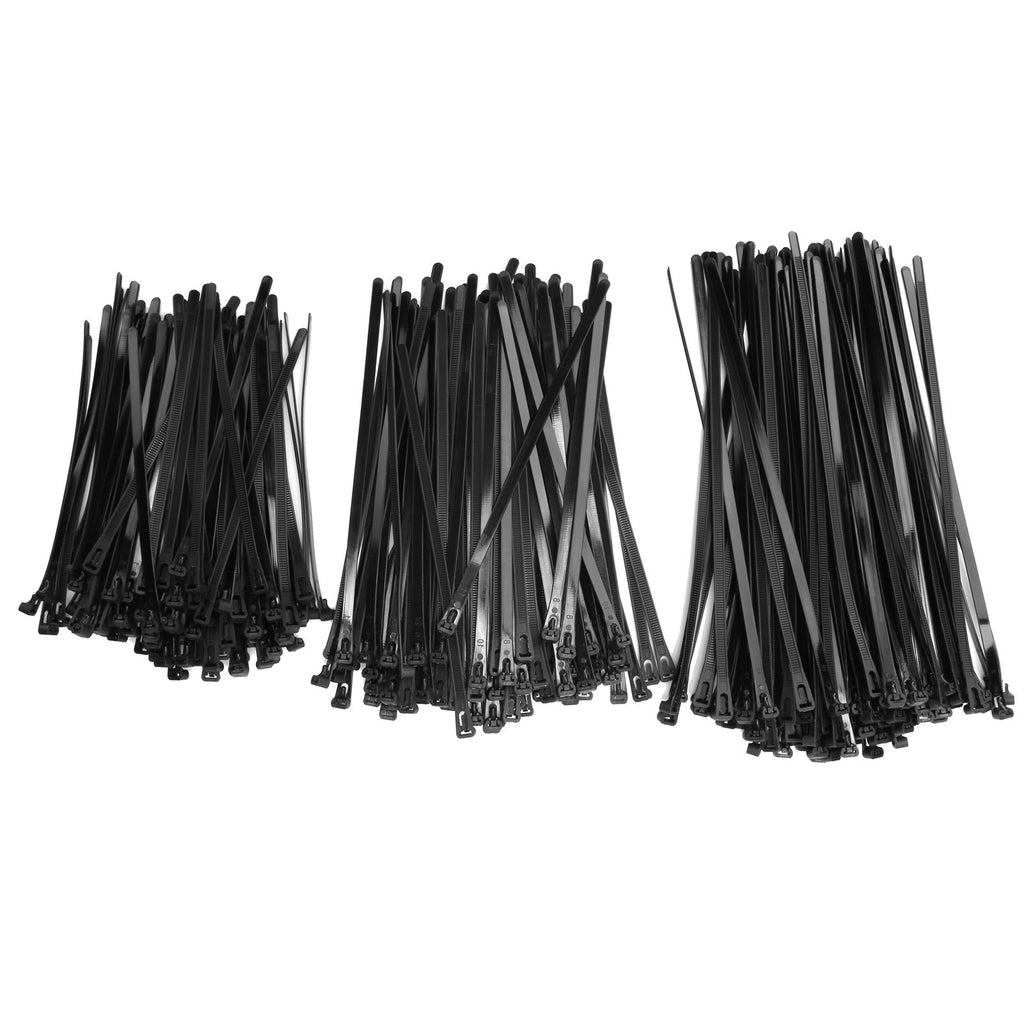 300PCS Cable Ties Multi Size Long Zip Ties for Home Office Garden Fastener SuppliesBlack