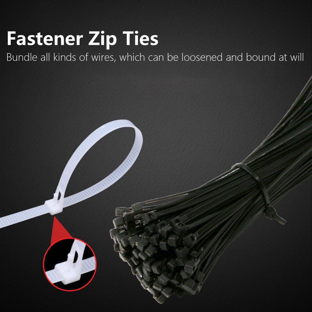 5Packs Cable Ties Zip Wraps Set Disposable Nylon Wire Cord Strap Fastener Fastening OrganizerBlack