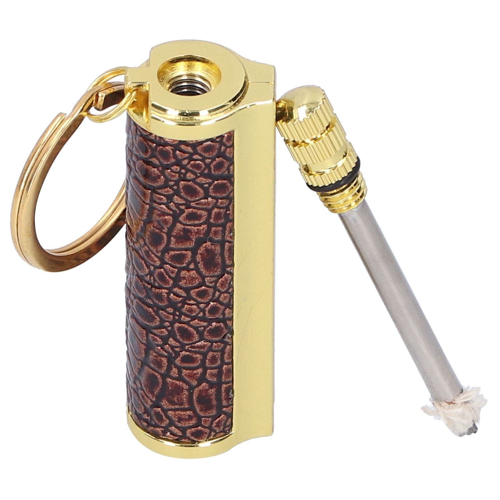 Cigarette Lighter Matchstick Kerosene Lighter Waterproof Lighter Outdoor Vintage Key ChainGolden Brown