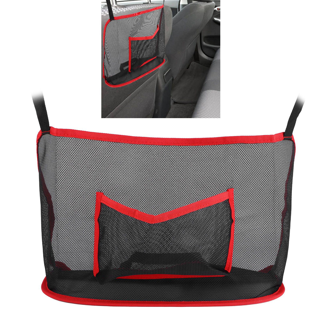 Handbag Holder Organizer Polyester Fiber Car Interior Seat Back Storage Net Bag AccessoryWith Pocket Red