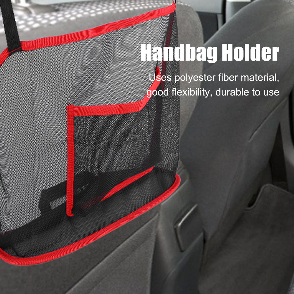 Handbag Holder Organizer Polyester Fiber Car Interior Seat Back Storage Net Bag AccessoryWith Pocket Red