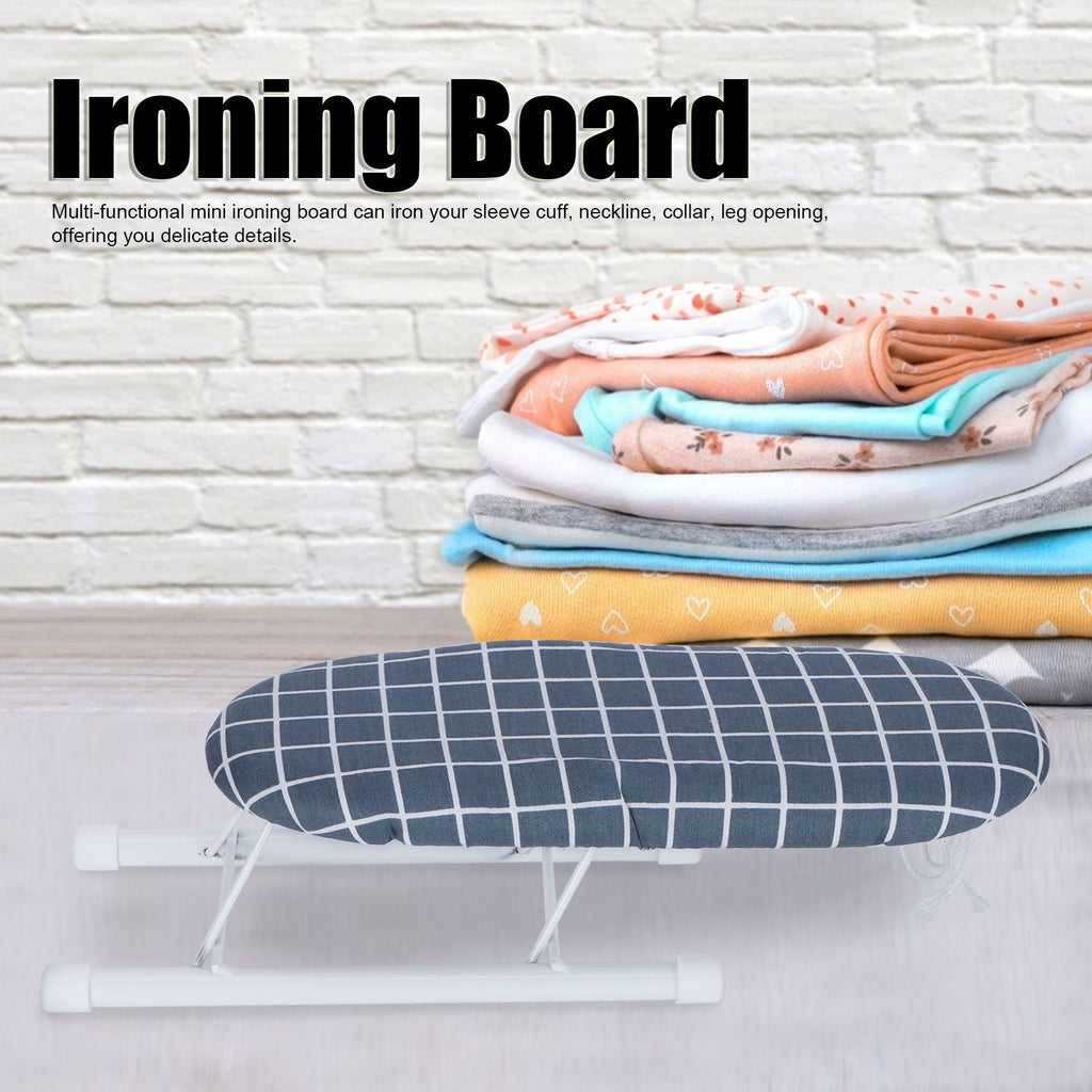 Mini Ironing Board Foldable Sleeve Cuffs Collars Ironing Table for Home Travel UseDark Blue Grid