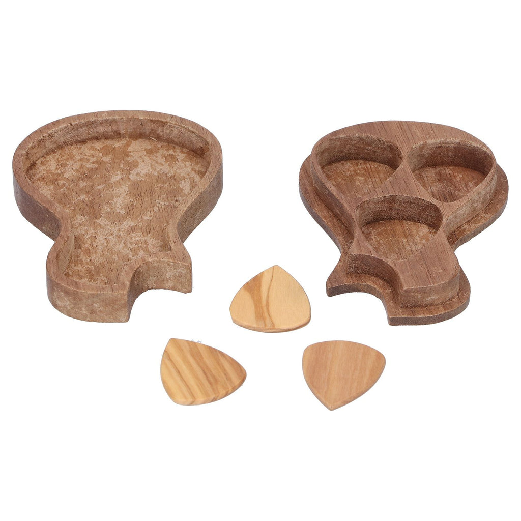 Guitar Pick Box Holder Collector with 3Pcs Wooden Picks Musical Instrument Accessory