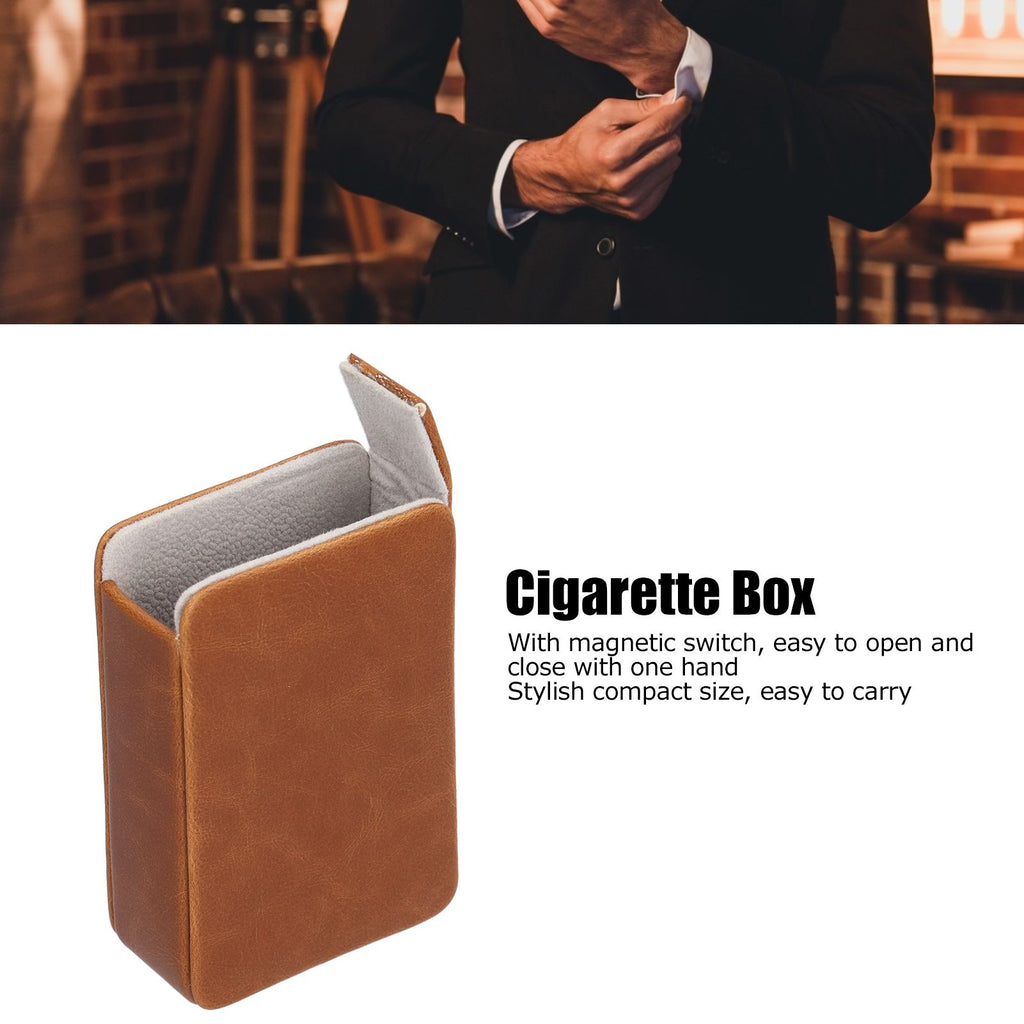 Cigarette Case Magnet Cigarette Box 20 Capacity Pressure Resistant PU Cigarette Case for MenApricot