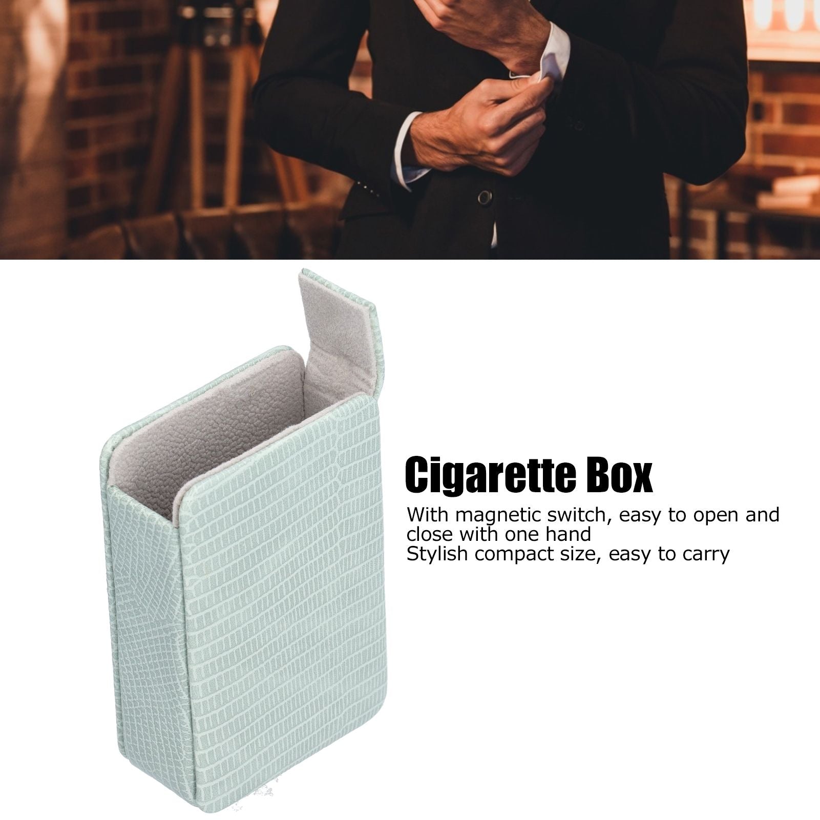 Cigarette Case Magnet Cigarette Box 20 Capacity Pressure Resistant PU Cigarette Case for MenGreen