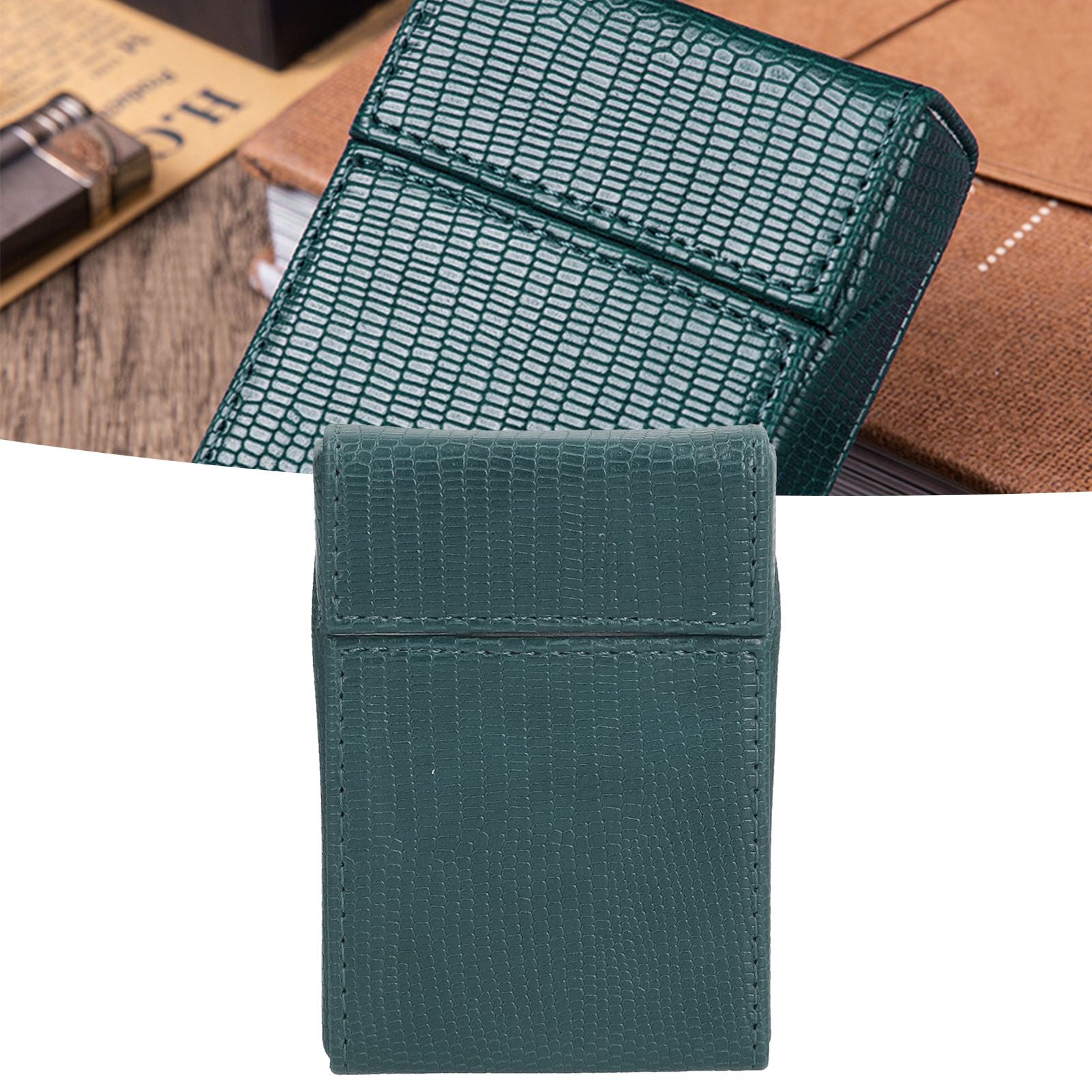 PU Cigarette Case Magnetic Cigarette Box Waterproof and Holds for 20 Cigarettes Lizard Pattern for MenGreen