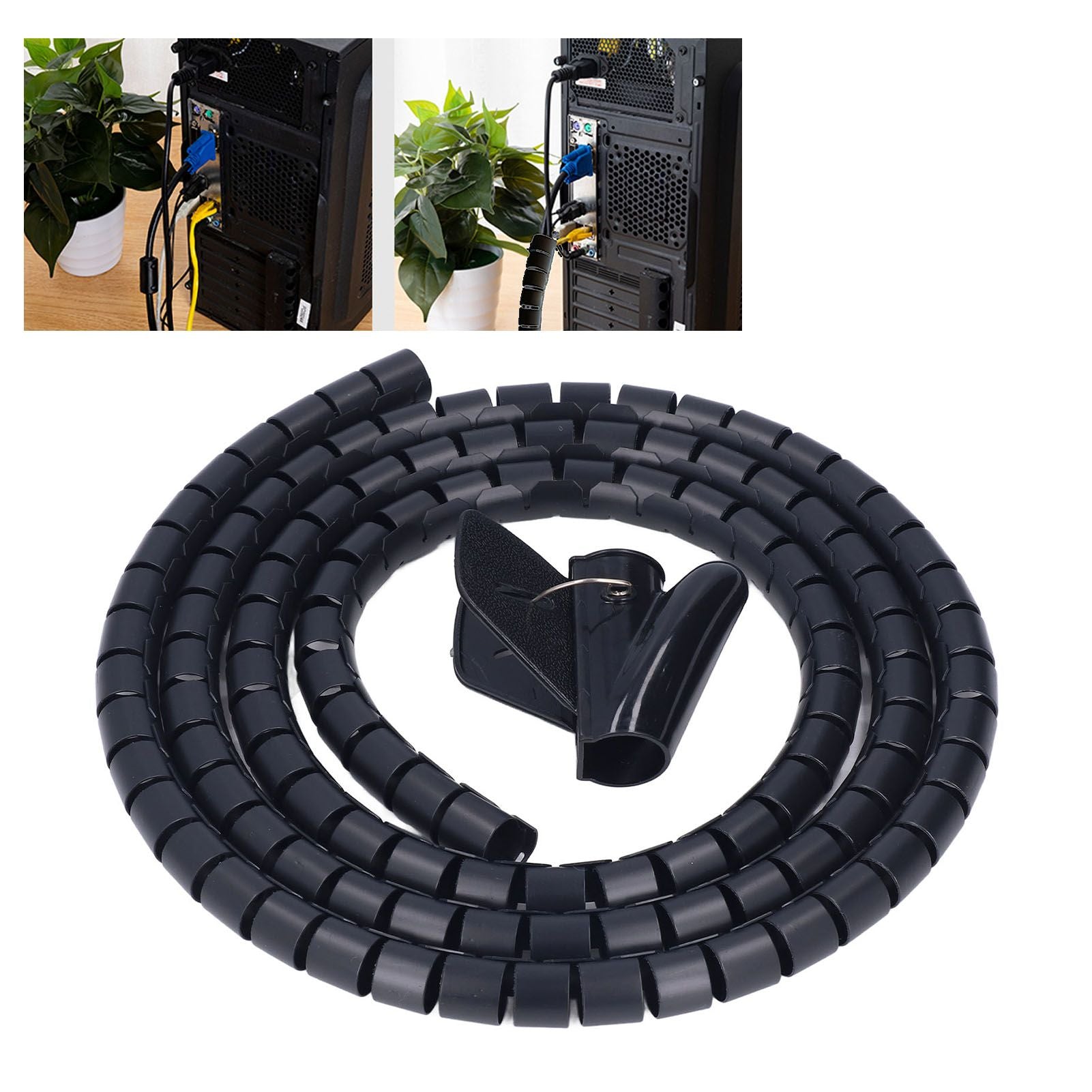 Spiral Cable Wrap Organizer Dia 20mm/0.79in Wire Winding Tube Cord Management System for Home Office TV DVD PC Cable1.5m/4.9ft