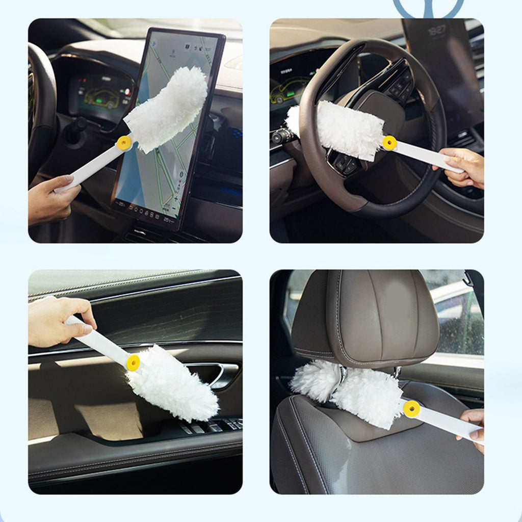 Hand Duster Electrostatic Adsorption Washable Replaceable Cleaning Fibers Telescopic Duster for Floor Desk CleaningFlat White