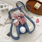 Rabbit Ear Crossbody Bag Summer Oxford Cloth Lovely Bowknot Crossbody Bag for Girls Blue