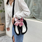 Rabbit Ear Crossbody Bag Summer Oxford Cloth Lovely Bowknot Crossbody Bag for Girls Black