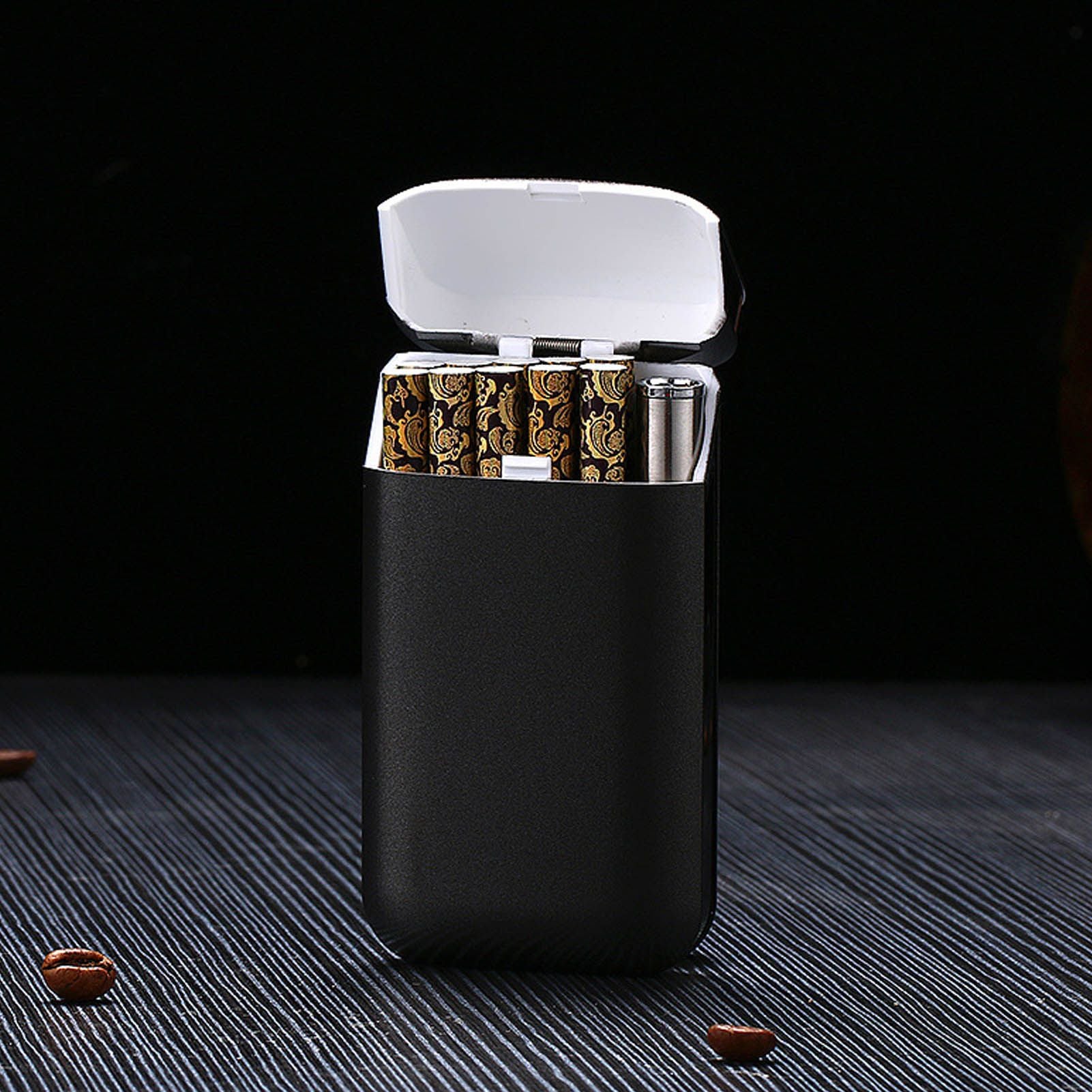 Cigarette Case Height Adjustable Thick Thin Cigarettes Dual Use Lighter Split Cigarette Case Holder Black