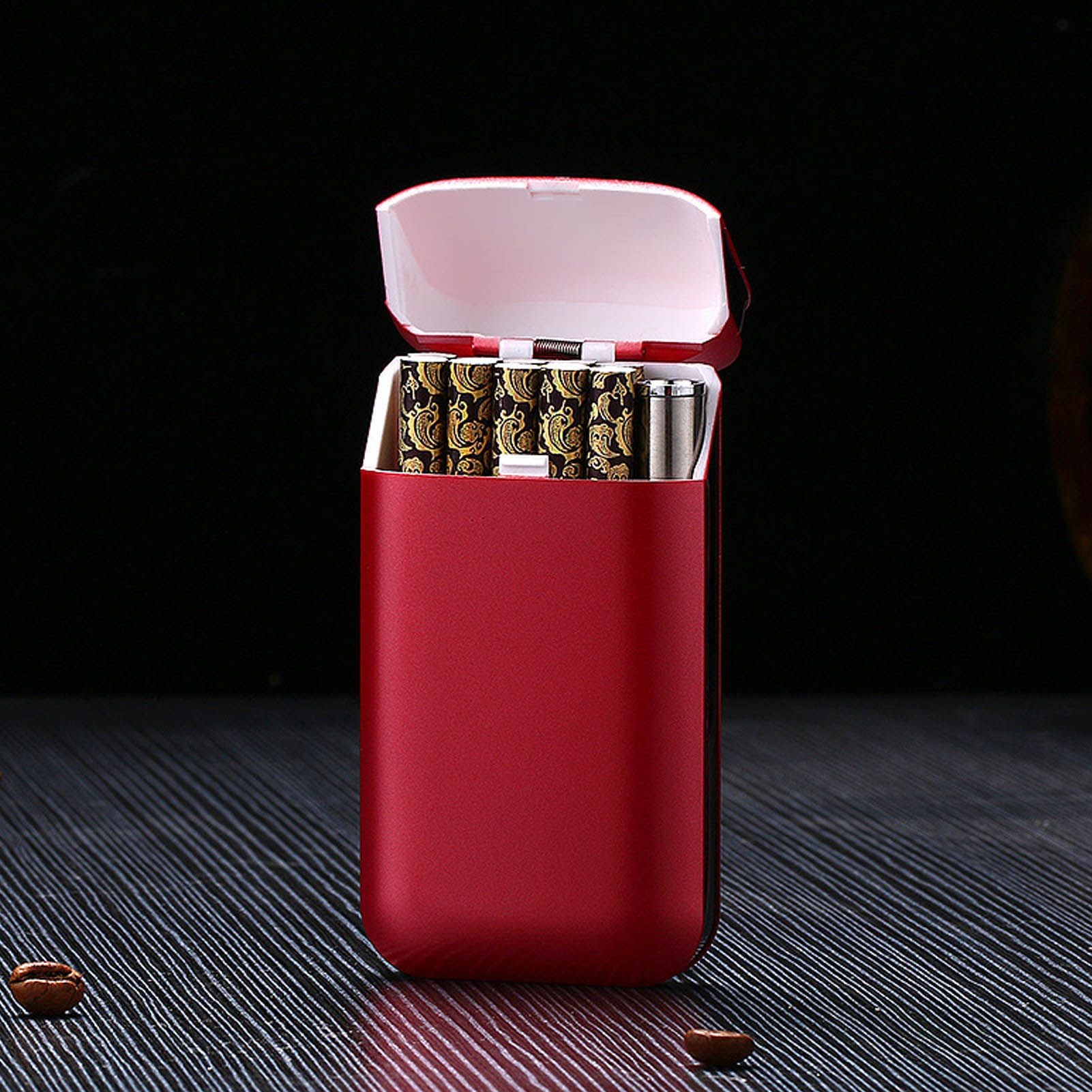Cigarette Case Height Adjustable Thick Thin Cigarettes Dual Use Lighter Split Cigarette Case Holder Red
