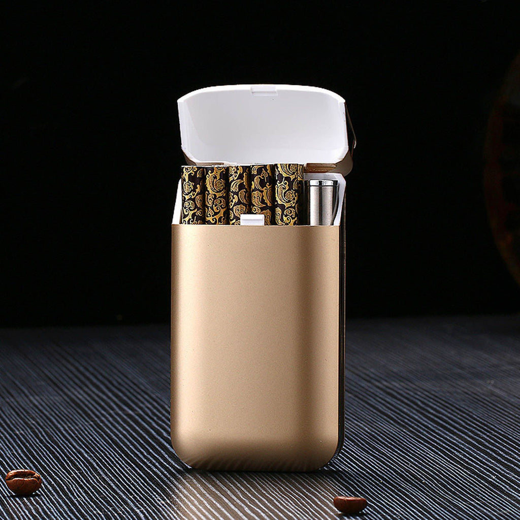 Cigarette Case Height Adjustable Thick Thin Cigarettes Dual Use Lighter Split Cigarette Case Holder Gold