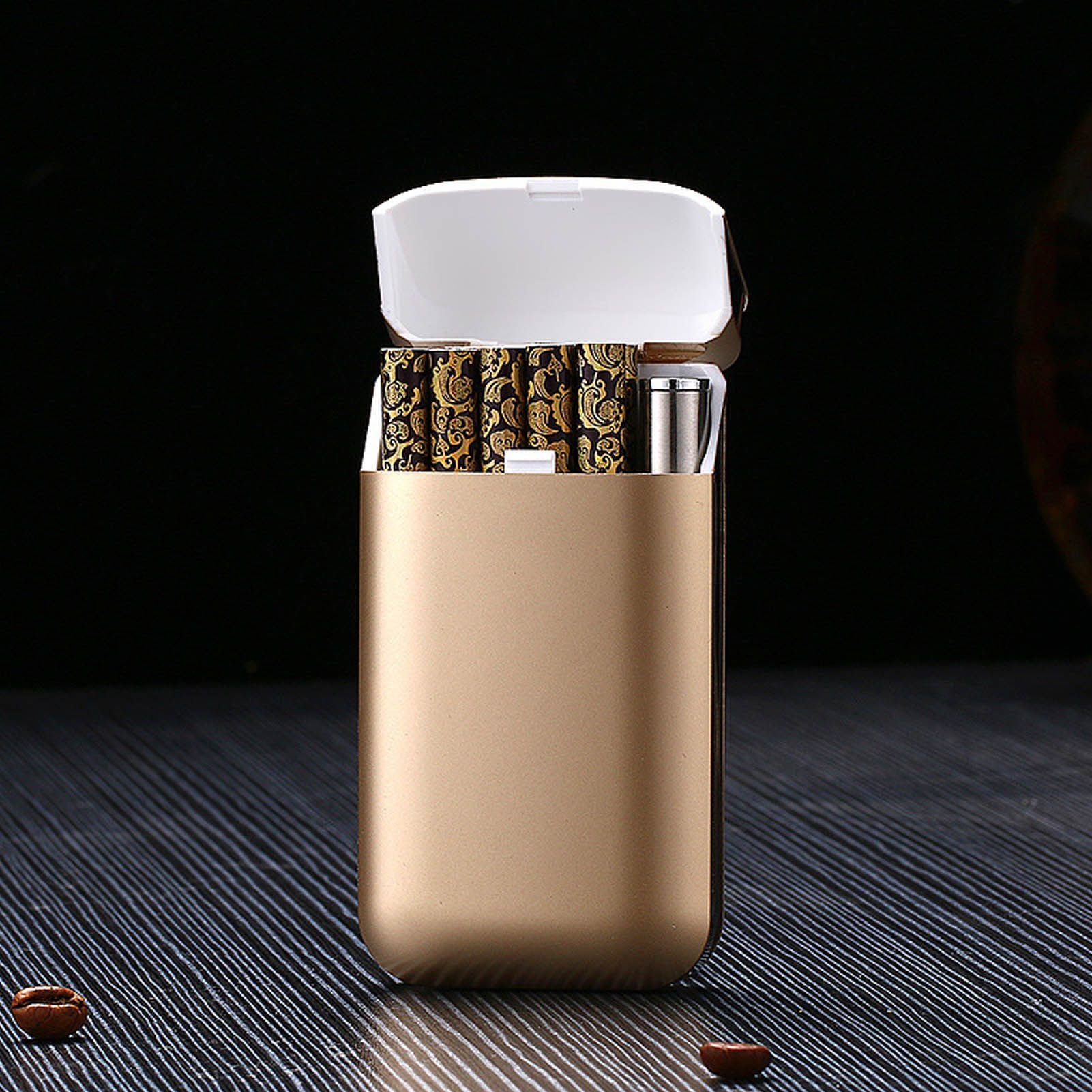Cigarette Case Height Adjustable Thick Thin Cigarettes Dual Use Lighter Split Cigarette Case Holder Gold
