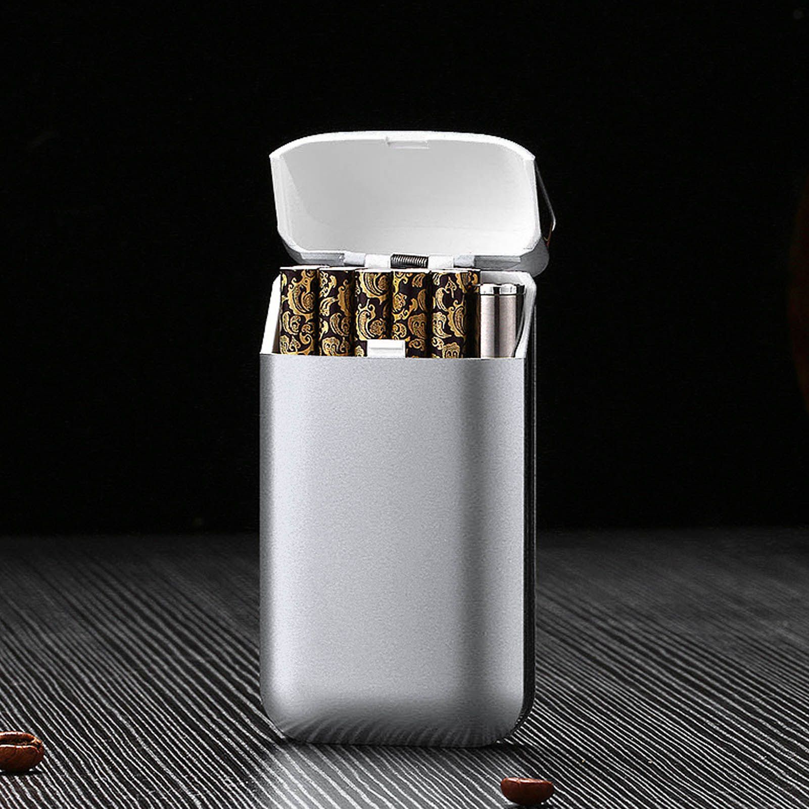 Cigarette Case Height Adjustable Thick Thin Cigarettes Dual Use Lighter Split Cigarette Case Holder Silver