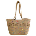 Straw Bag Woven Papyrus Large Capacity Simple Hollow Design Woven Basket Bag for Travel Holiday Colorful Dots in Light Tan