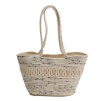 Straw Bag Woven Papyrus Large Capacity Simple Hollow Design Woven Basket Bag for Travel Holiday Black Dots in White