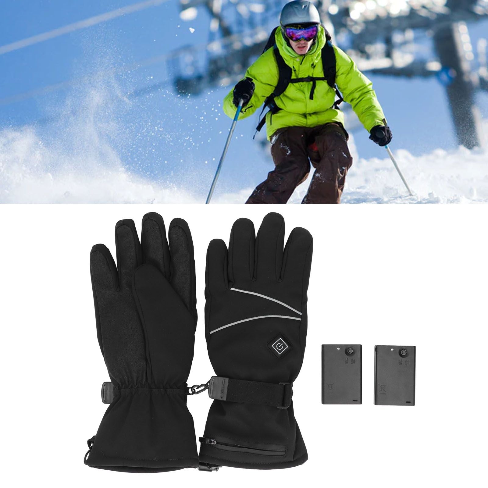 Heated Gloves Skiing Snowboarding Electric Battery Heated Gloves with 3 Heating Levels Skiing for Men Women M