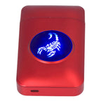 USB Rechargeable Cigarette Case Box with Windproof Lighter Holding 19pcs 84mm to 100mm Cigarettes Red Scorpion
