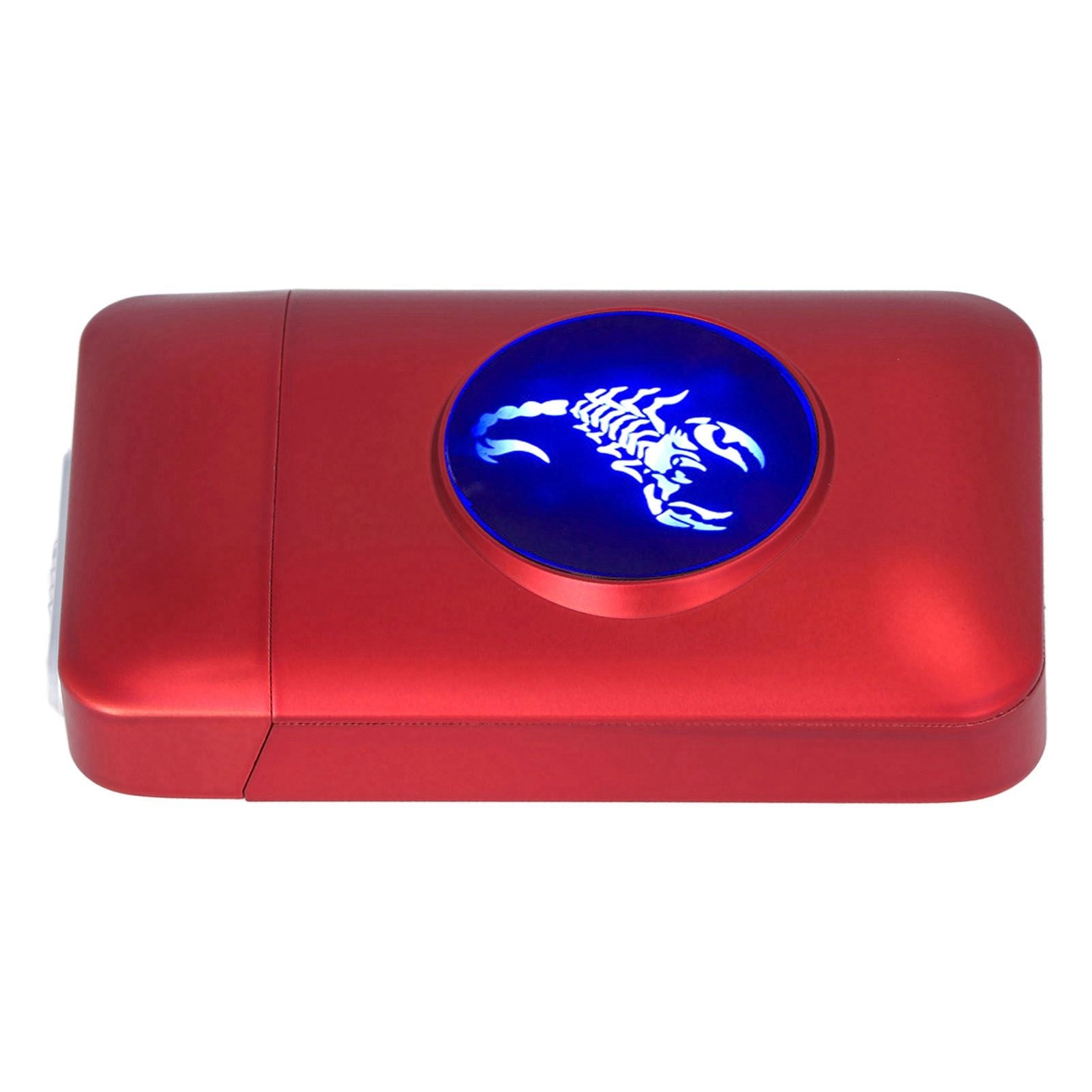USB Rechargeable Cigarette Case Box with Windproof Lighter Holding 19pcs 84mm to 100mm Cigarettes Red Scorpion